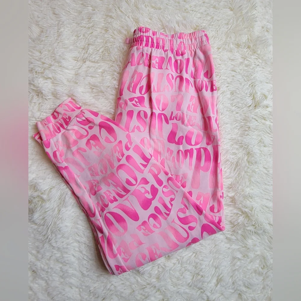 Justice Girls Hot Pink Fleece Jogger Pants Sweatpants Sweats XL plus 16p- 18p